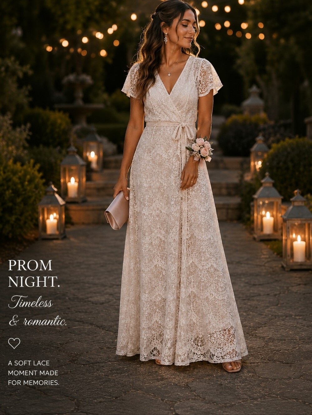 Hoighty Toity Boutique Lace Wrap Maxi Dress - Cream - Picture 6 of 7